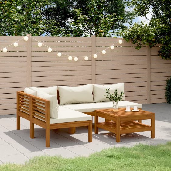 6-tlg. Garten-Lounge-Set mit Auflage Massivholz Akazie