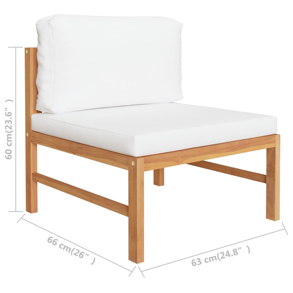 6-tlg. Garten-Lounge-Set mit Creme Kissen Massivholz Teak