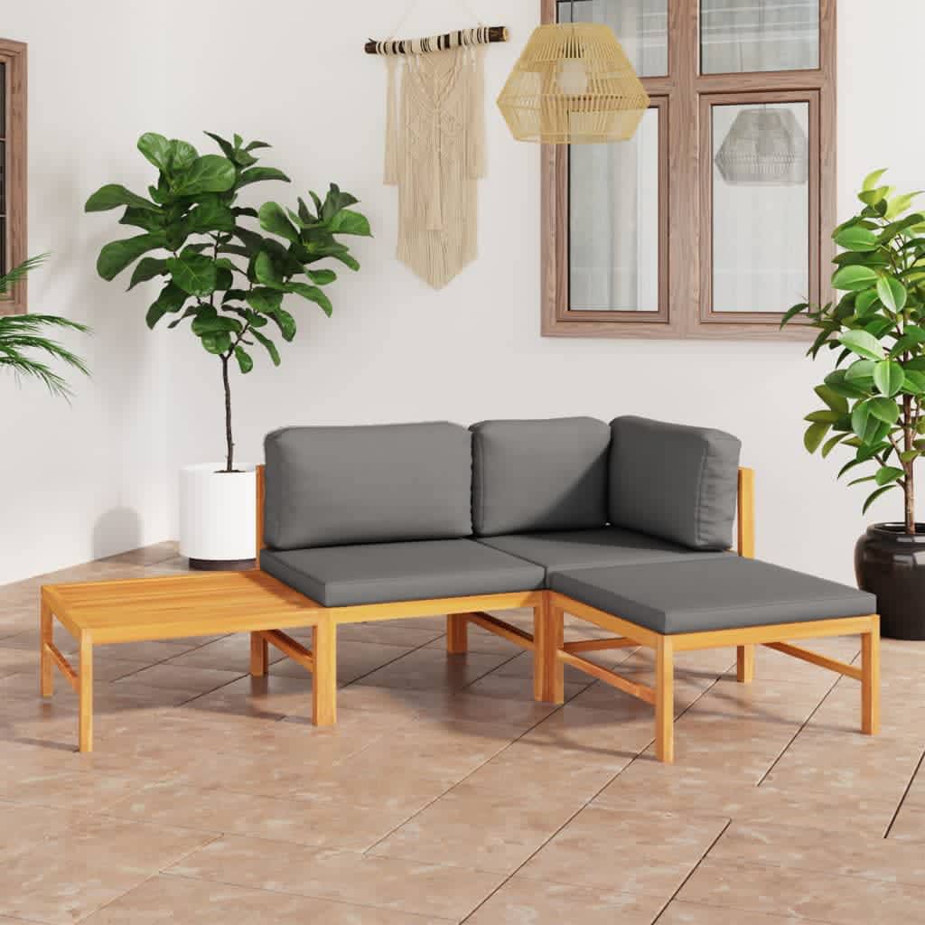 6-tlg. Garten-Lounge-Set mit Creme Kissen Massivholz Teak