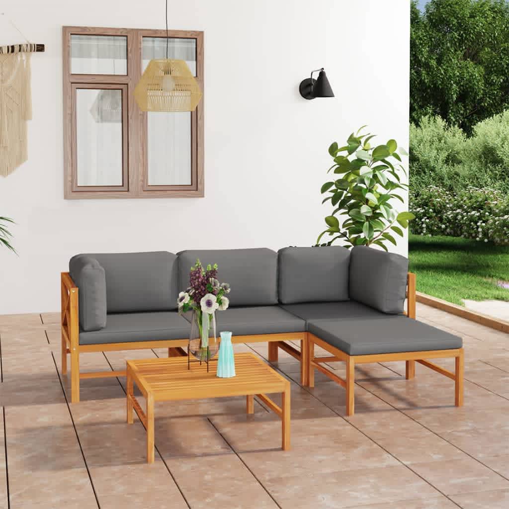 6-tlg. Garten-Lounge-Set mit Creme Kissen Massivholz Teak