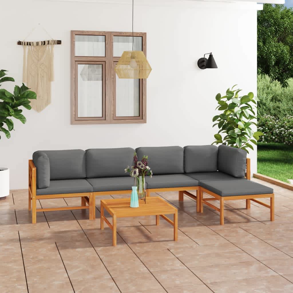 6-tlg. Garten-Lounge-Set mit Creme Kissen Massivholz Teak