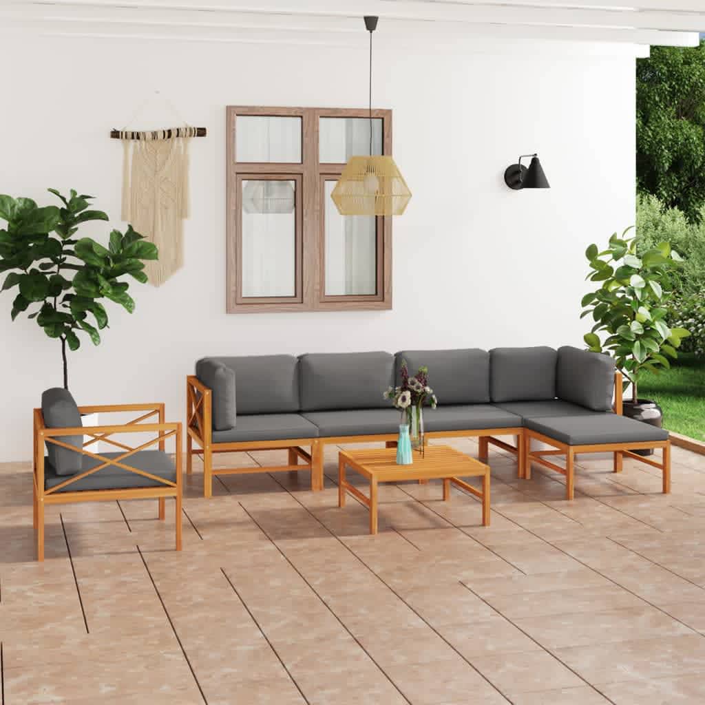 6-tlg. Garten-Lounge-Set mit Creme Kissen Massivholz Teak