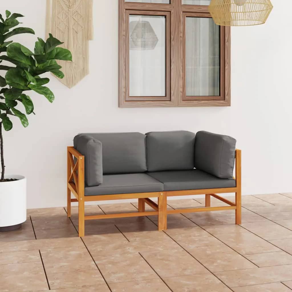 6-tlg. Garten-Lounge-Set mit Creme Kissen Massivholz Teak