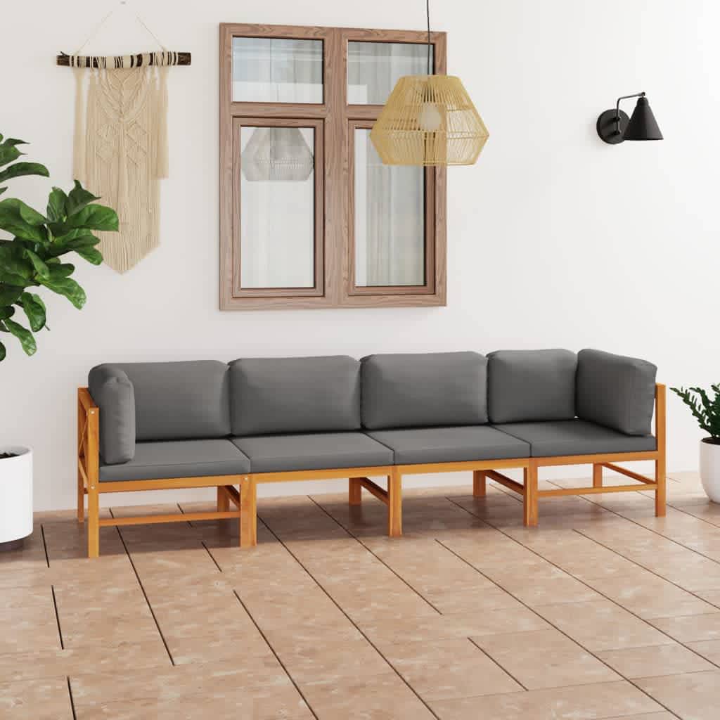 6-tlg. Garten-Lounge-Set mit Creme Kissen Massivholz Teak