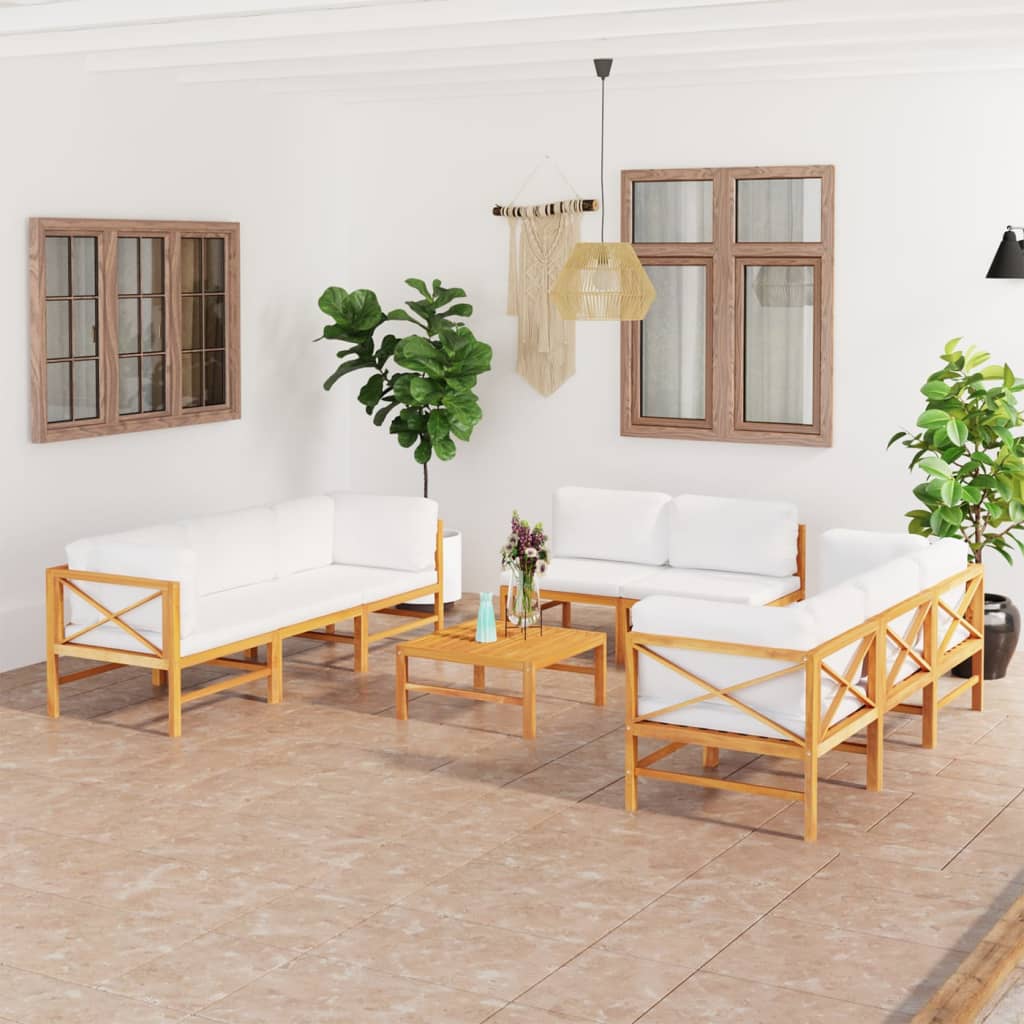 6-tlg. Garten-Lounge-Set mit Creme Kissen Massivholz Teak