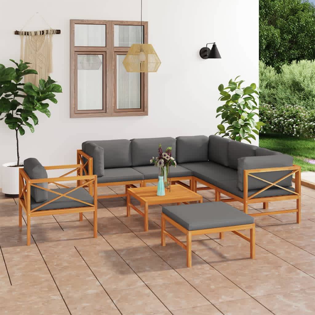 6-tlg. Garten-Lounge-Set mit Creme Kissen Massivholz Teak