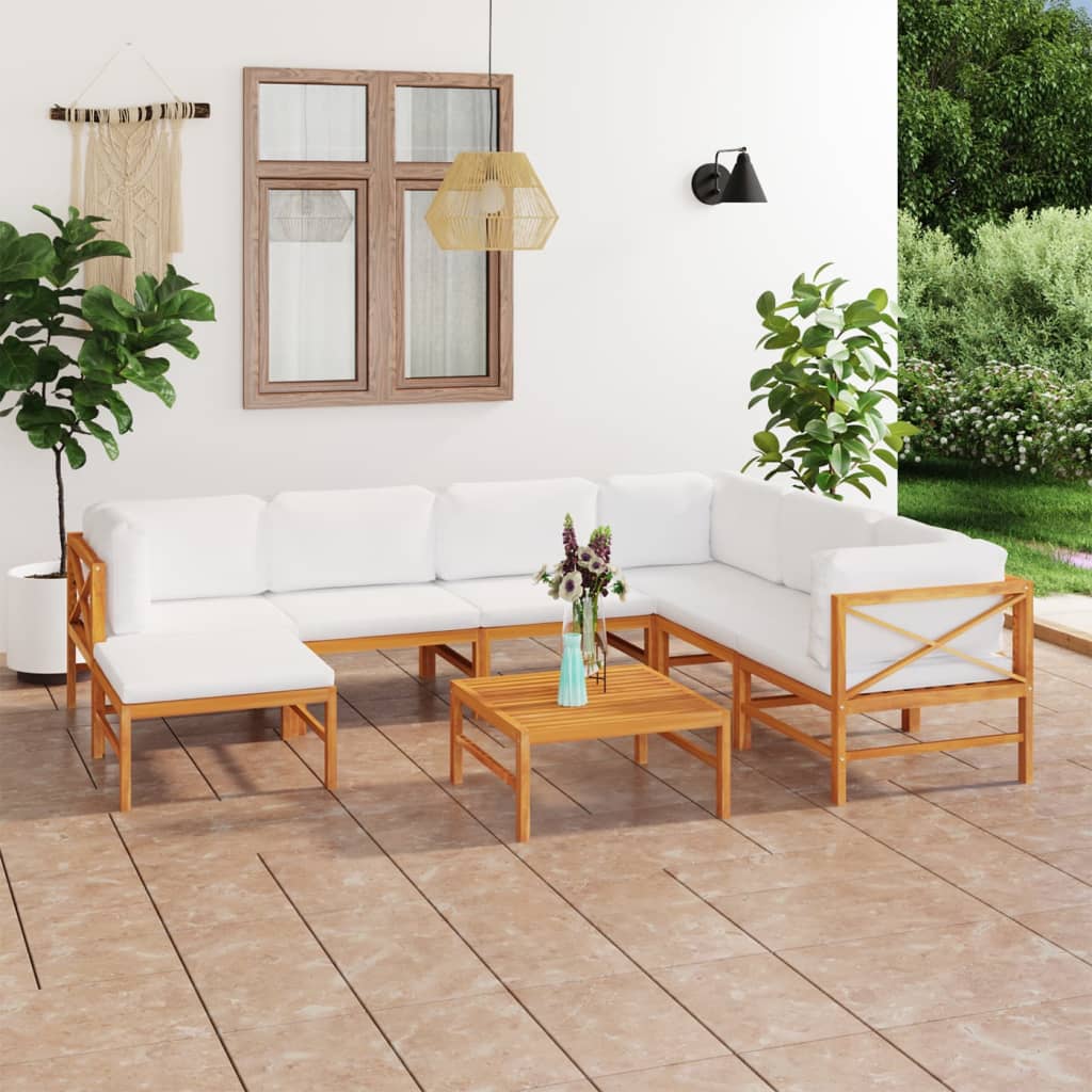 6-tlg. Garten-Lounge-Set mit Creme Kissen Massivholz Teak
