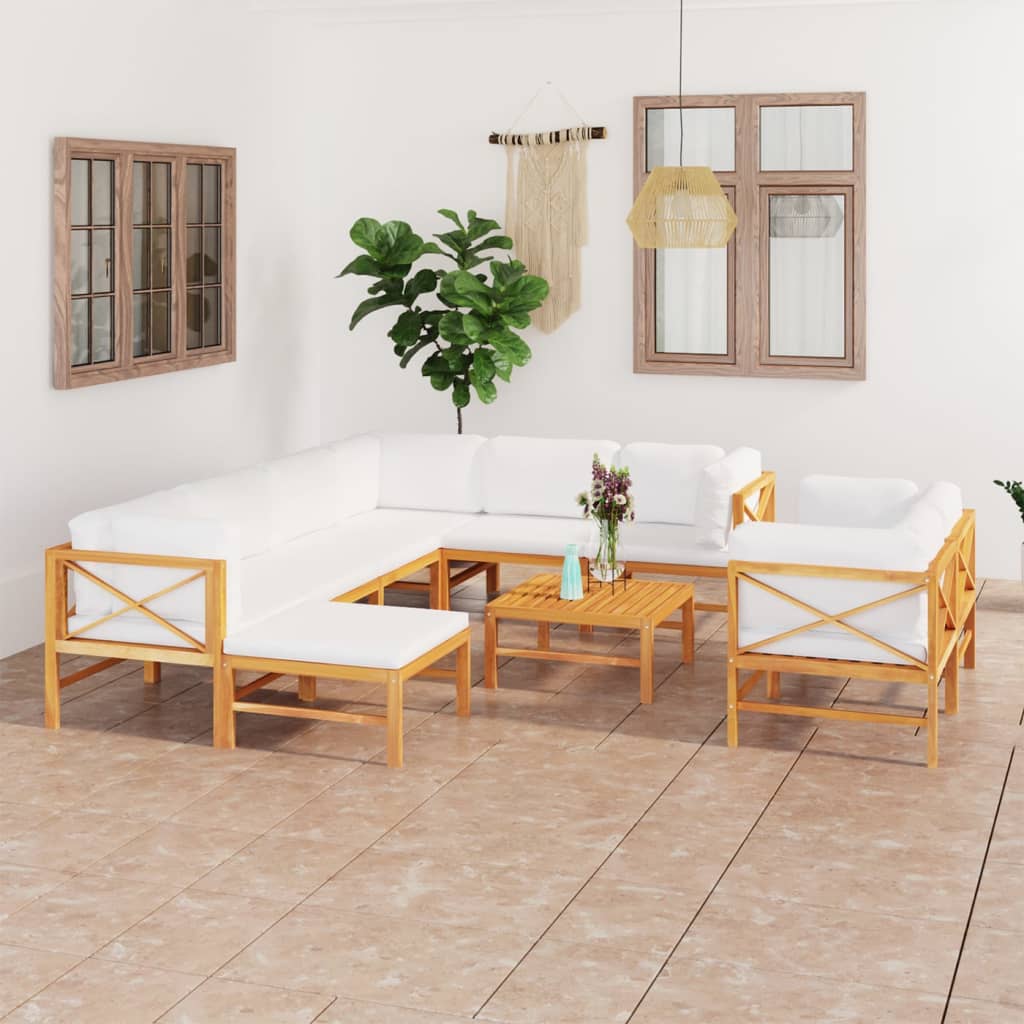 6-tlg. Garten-Lounge-Set mit Creme Kissen Massivholz Teak