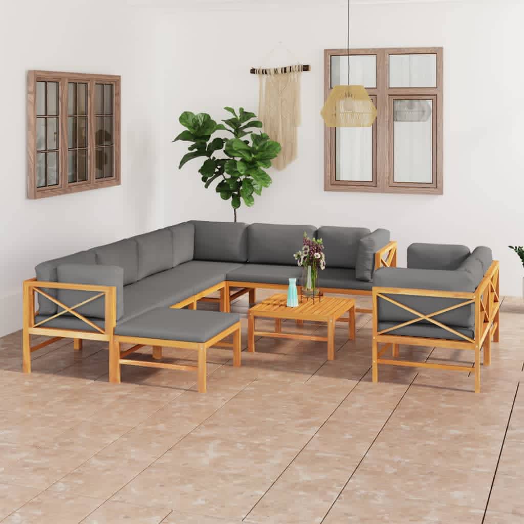 6-tlg. Garten-Lounge-Set mit Creme Kissen Massivholz Teak
