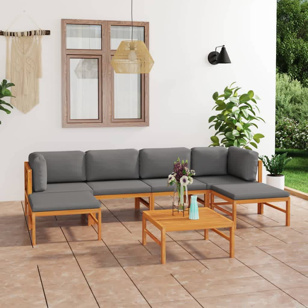 6-tlg. Garten-Lounge-Set mit Creme Kissen Massivholz Teak