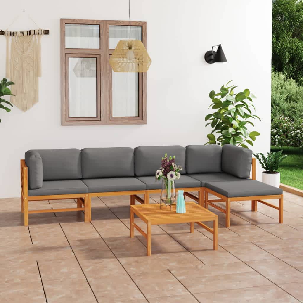 6-tlg. Garten-Lounge-Set mit Creme Kissen Massivholz Teak
