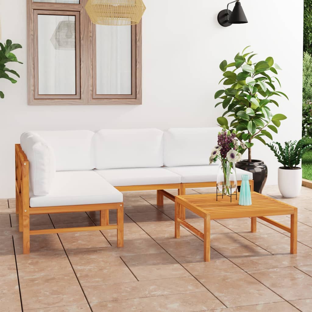 6-tlg. Garten-Lounge-Set mit Creme Kissen Massivholz Teak