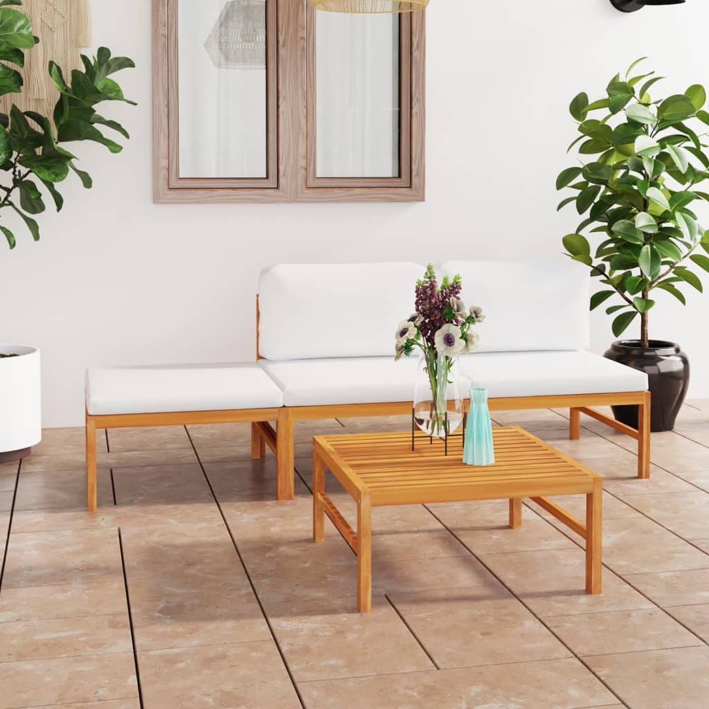 6-tlg. Garten-Lounge-Set mit Creme Kissen Massivholz Teak