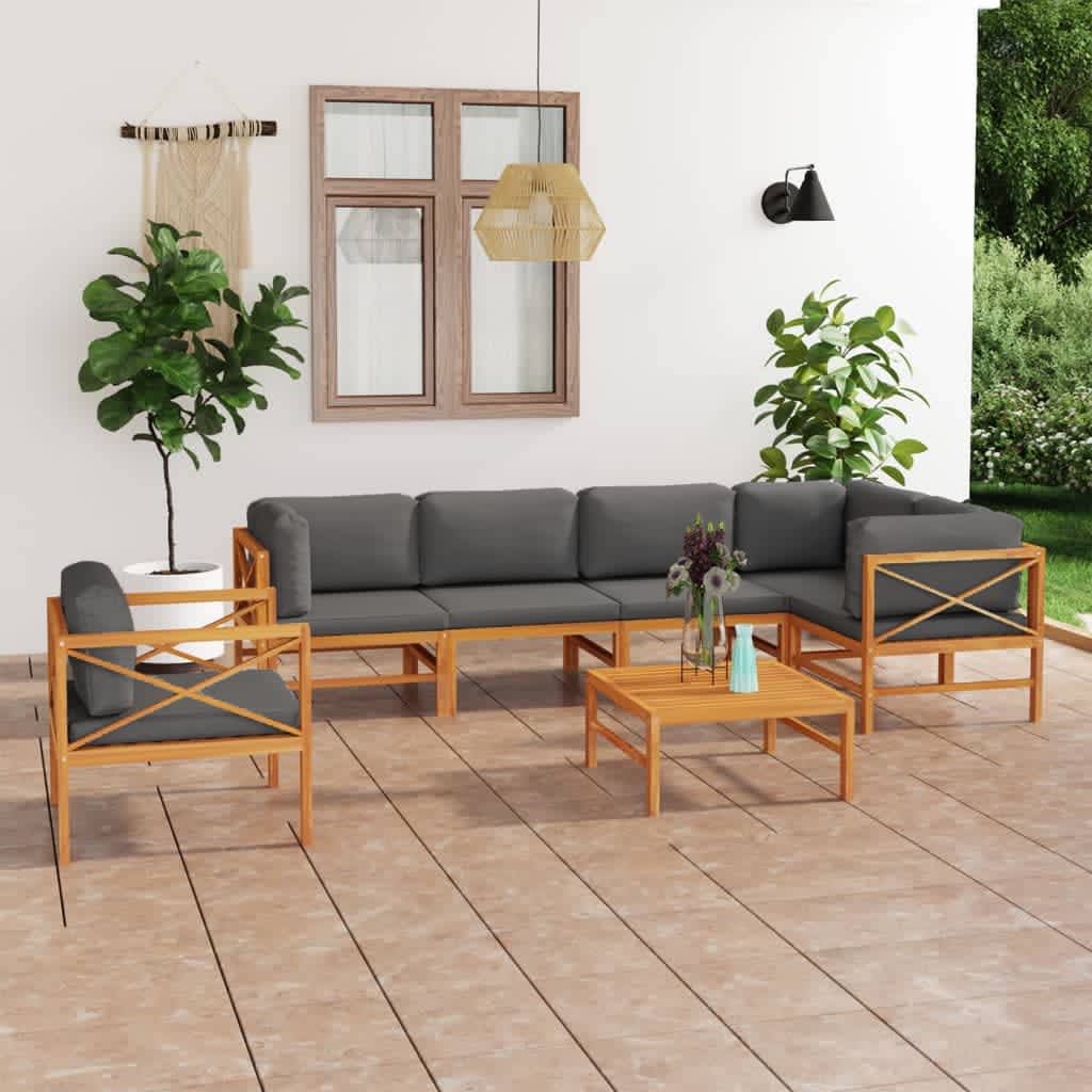 6-tlg. Garten-Lounge-Set mit Creme Kissen Massivholz Teak