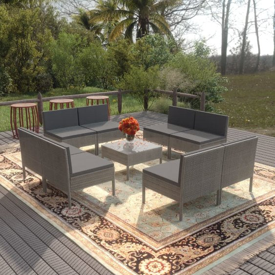 5-tlg. Garten-Lounge-Set mit Auflagen Poly Rattan Grau