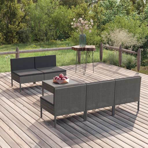 5-tlg. Garten-Lounge-Set mit Auflagen Poly Rattan Grau