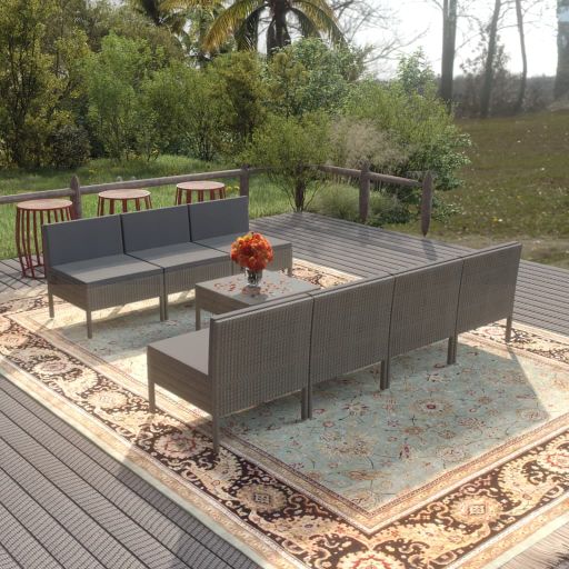5-tlg. Garten-Lounge-Set mit Auflagen Poly Rattan Grau