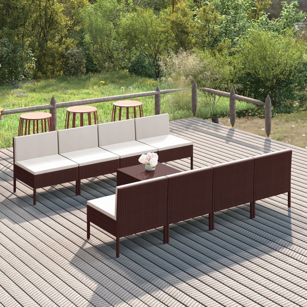 5-tlg. Garten-Lounge-Set mit Auflagen Poly Rattan Braun
