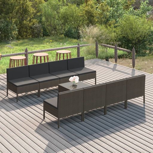 5-tlg. Garten-Lounge-Set mit Auflagen Poly Rattan Grau