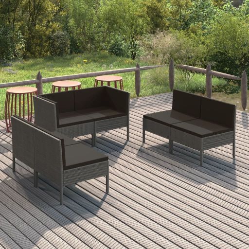 5-tlg. Garten-Lounge-Set mit Auflagen Poly Rattan Grau