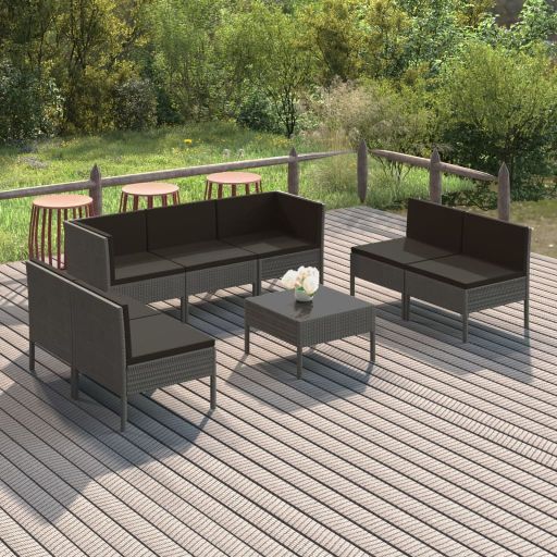 5-tlg. Garten-Lounge-Set mit Auflagen Poly Rattan Grau