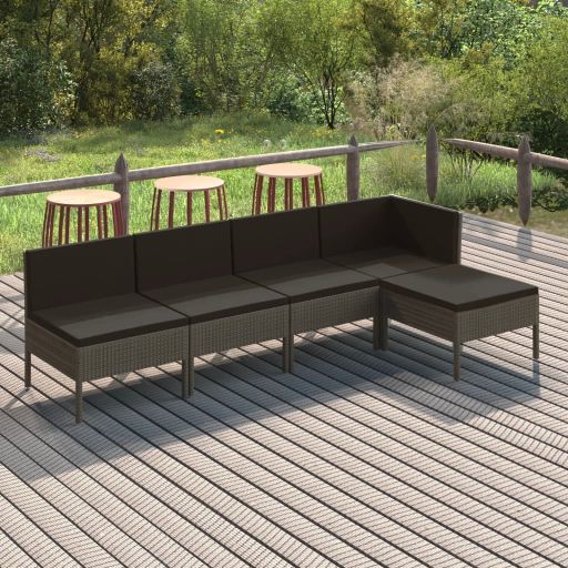 6-tlg. Garten-Lounge-Set mit Auflagen Poly Rattan Grau