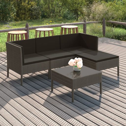 6-tlg. Garten-Lounge-Set mit Auflagen Poly Rattan Grau