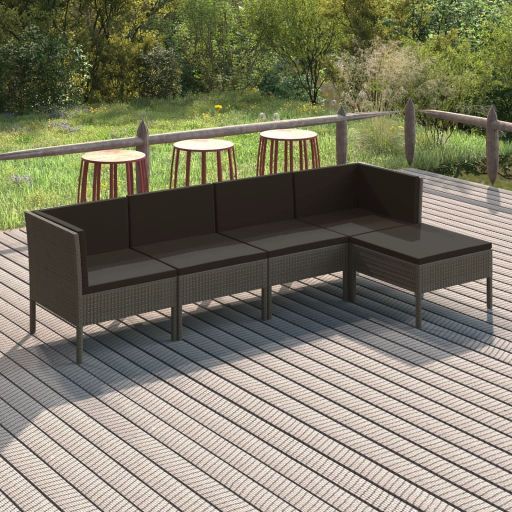 6-tlg. Garten-Lounge-Set mit Auflagen Poly Rattan Grau