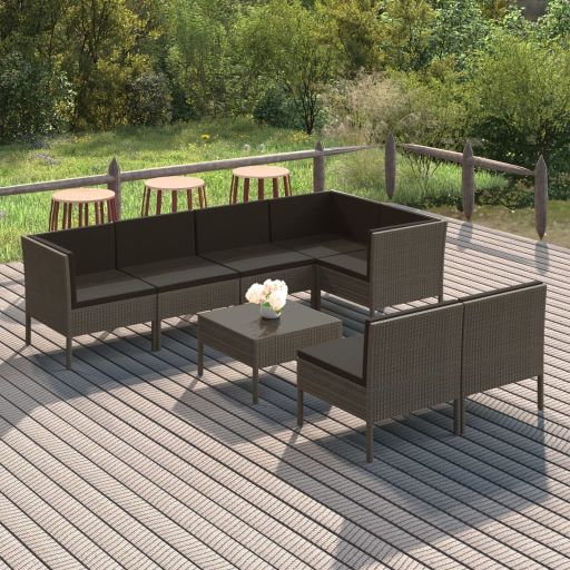6-tlg. Garten-Lounge-Set mit Auflagen Poly Rattan Grau