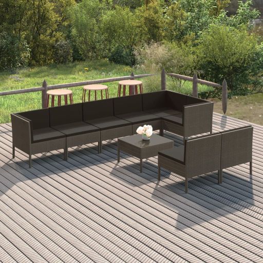 5-tlg. Garten-Lounge-Set mit Auflagen Poly Rattan Grau