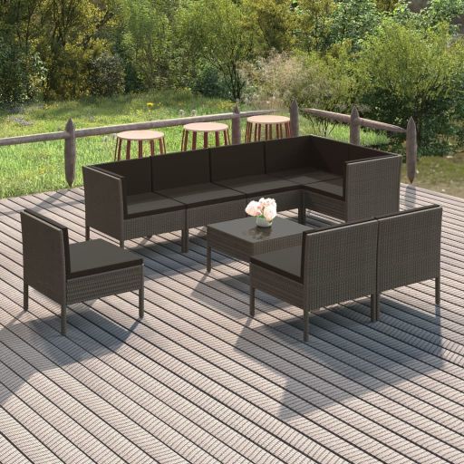 6-tlg. Garten-Lounge-Set mit Auflagen Poly Rattan Grau