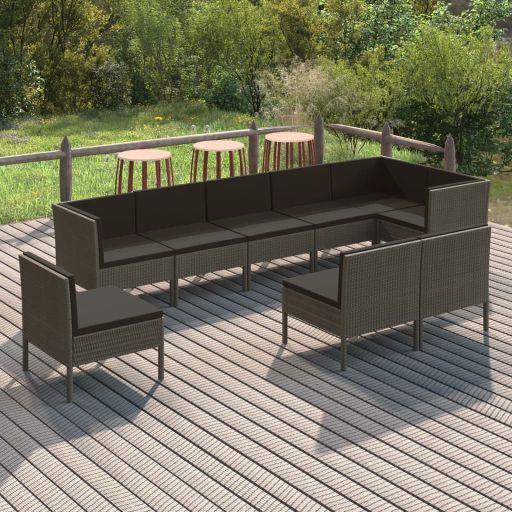 6-tlg. Garten-Lounge-Set mit Auflagen Poly Rattan Grau