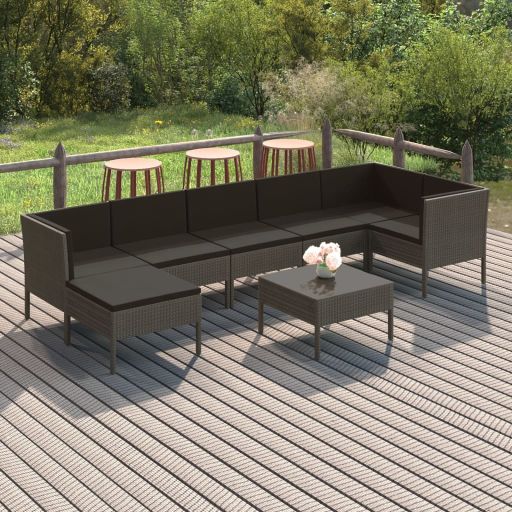6-tlg. Garten-Lounge-Set mit Auflagen Poly Rattan Grau
