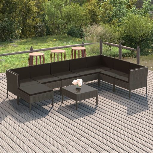 6-tlg. Garten-Lounge-Set mit Auflagen Poly Rattan Grau