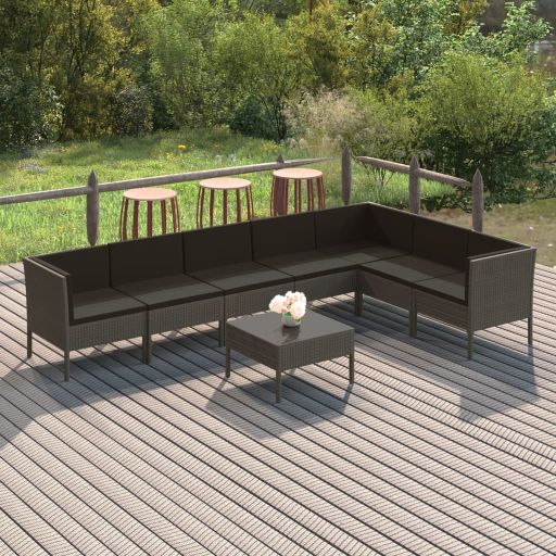 6-tlg. Garten-Lounge-Set mit Auflagen Poly Rattan Grau