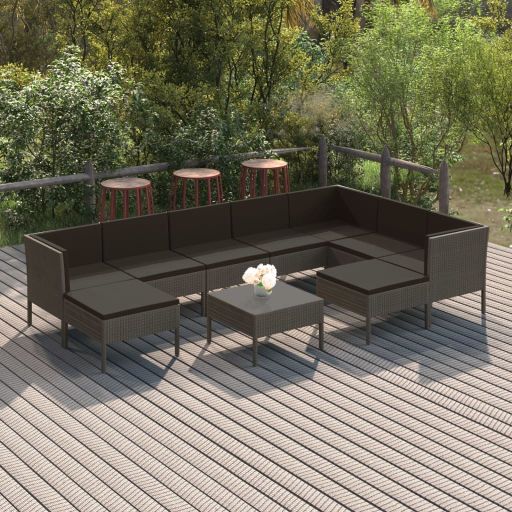 6-tlg. Garten-Lounge-Set mit Auflagen Poly Rattan Grau