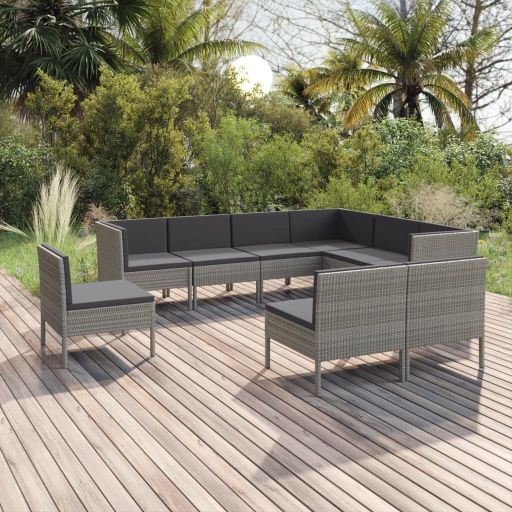 5-tlg. Garten-Lounge-Set mit Auflagen Poly Rattan Grau