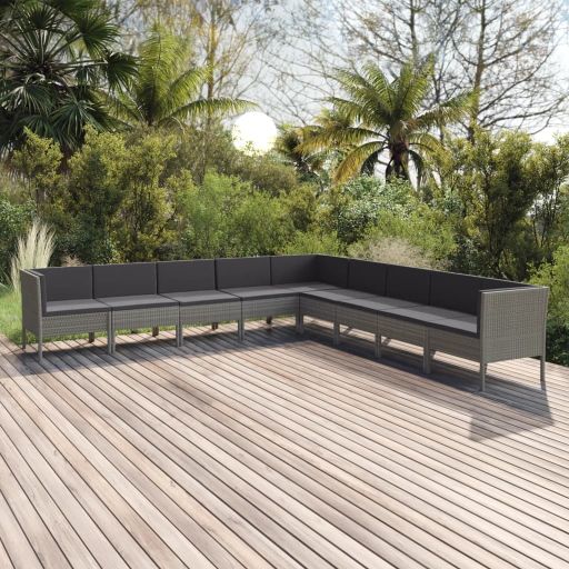 5-tlg. Garten-Lounge-Set mit Auflagen Poly Rattan Grau