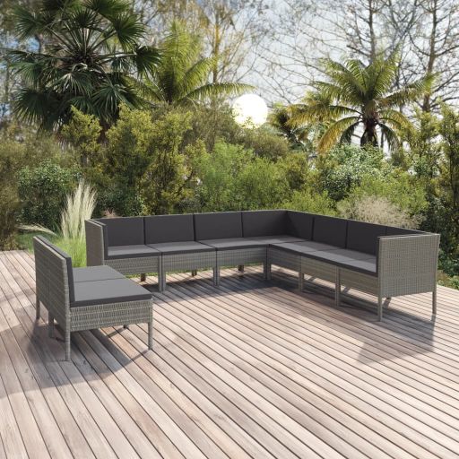 5-tlg. Garten-Lounge-Set mit Auflagen Poly Rattan Grau