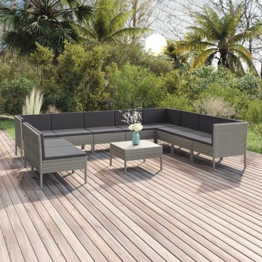 5-tlg. Garten-Lounge-Set mit Auflagen Poly Rattan Grau