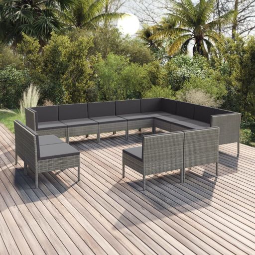 5-tlg. Garten-Lounge-Set mit Auflagen Poly Rattan Grau