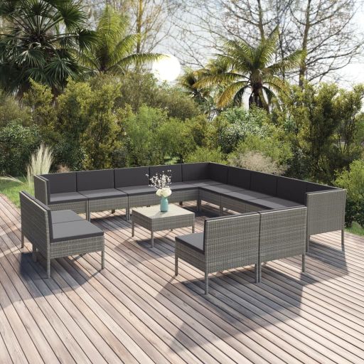 5-tlg. Garten-Lounge-Set mit Auflagen Poly Rattan Grau