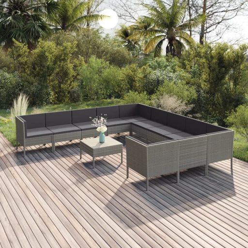 5-tlg. Garten-Lounge-Set mit Auflagen Poly Rattan Grau