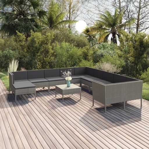 5-tlg. Garten-Lounge-Set mit Auflagen Poly Rattan Grau