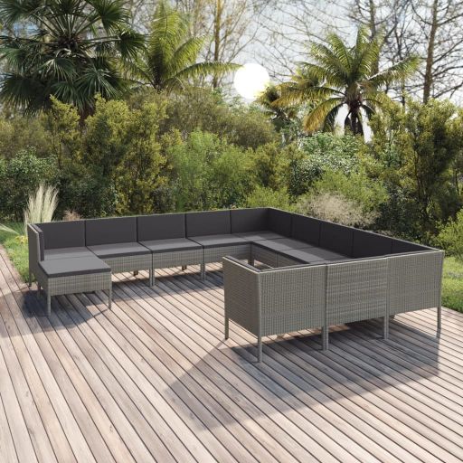 5-tlg. Garten-Lounge-Set mit Auflagen Poly Rattan Grau