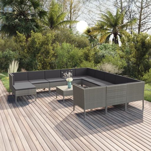 5-tlg. Garten-Lounge-Set mit Auflagen Poly Rattan Grau