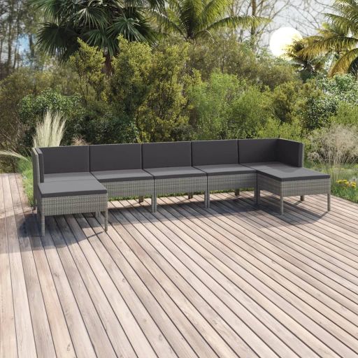 5-tlg. Garten-Lounge-Set mit Auflagen Poly Rattan Grau