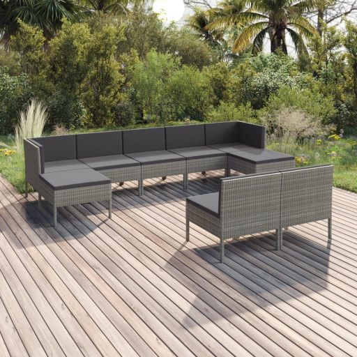 6-tlg. Garten-Lounge-Set mit Auflagen Poly Rattan Grau