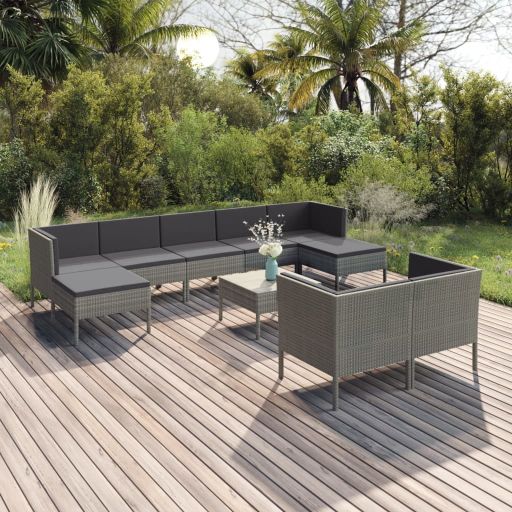 6-tlg. Garten-Lounge-Set mit Auflagen Poly Rattan Grau