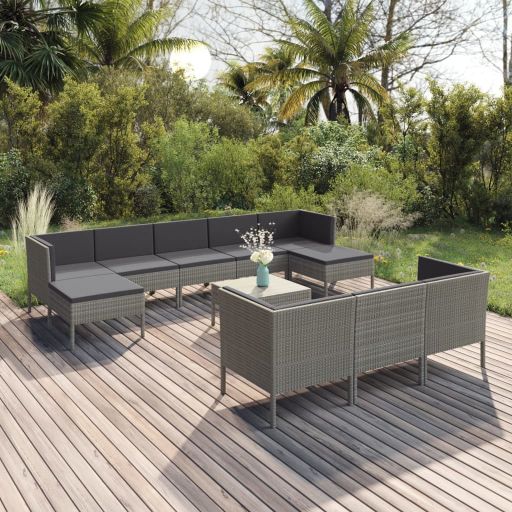 6-tlg. Garten-Lounge-Set mit Auflagen Poly Rattan Grau